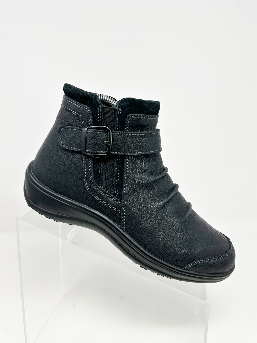 Orthofeet Heidi Womens Ankle Boots Black Zip Buckle Orthopedic Comfort Size 6.5